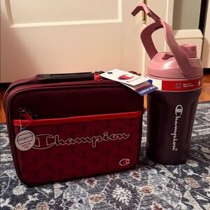 Champion Burgundy  Lunch Box and 40 oz Water Bottle